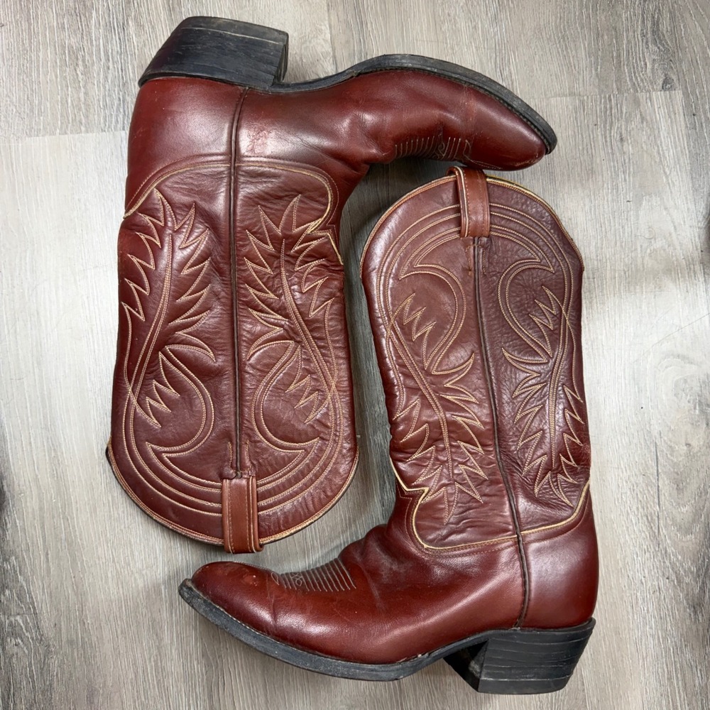 Tony Lama Mens Brown Leather Western Cowboy Boots Pointed Toe 8575 Size 10 D